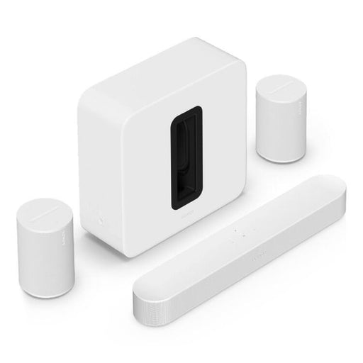 Sonos | Ensemble immersif haut de gamme avec Beam + Sub 4 + 2 Era 100 - Sans fil - Wi-Fi - Blanc-Sonxplus Chambly