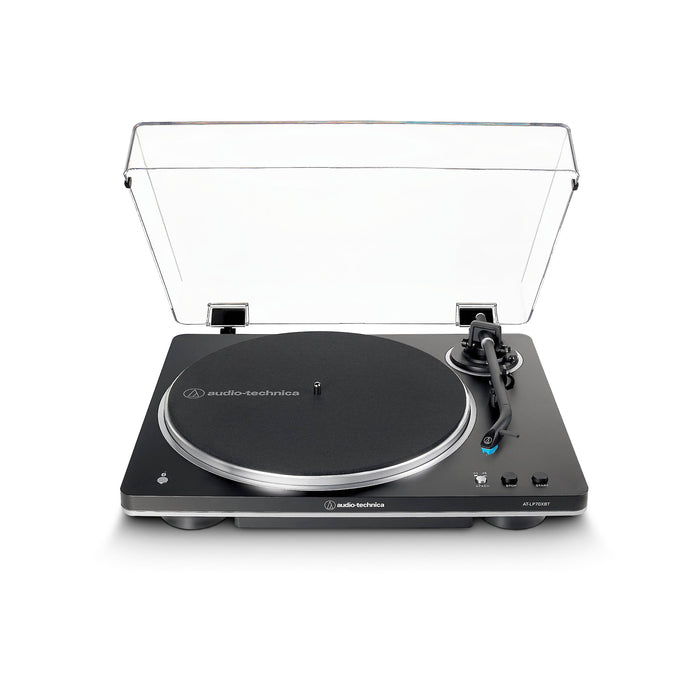 Audio-Technica AT-LP70XBTBS | Table tournante Stéréo - Sans fil - Bluetooth - Entraînement par courroie - Entièrement automatique - Noir/Argent | 01 | Sonxplus Chambly